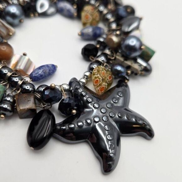 Handmade Stretch Bracelet Turquoise Pearl Shell Jasper Sodalite Millefiori Glass - Picture 2 of 6